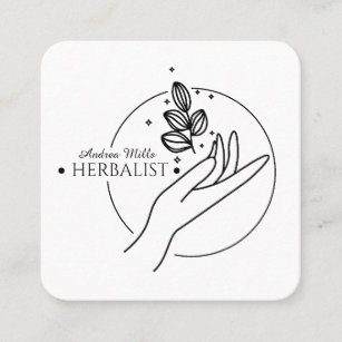 Minimal Black Line Simple Modern Herbalist Logo Square Business Card