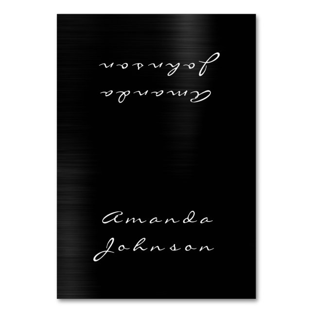 Minimal Black Metal Personalized Name Table Card (Front)