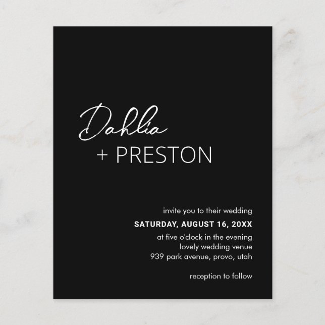 Minimal Black Modern Budget Wedding Invite Flyer (Front)