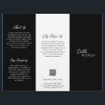 Minimal Black Modern Business Brochure Flyer<br><div class="desc">Modern and professional black trifold brochure flyer featuring a simple and minimal design with your name in an elegant script and contemporary sans serif font. The template includes several divided sections for your services in a minimalist layout. The back has your contact info and optional QR code. If you prefer,...</div>
