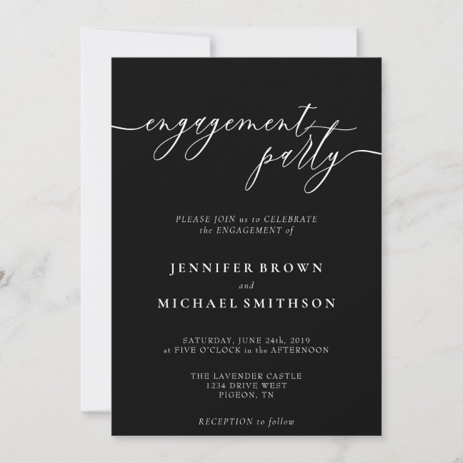 Minimal Black Modern Engagement Party Invitation