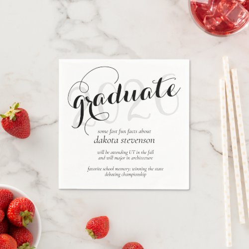 Minimal Black Modern Script Graduation Fun Facts Napkins