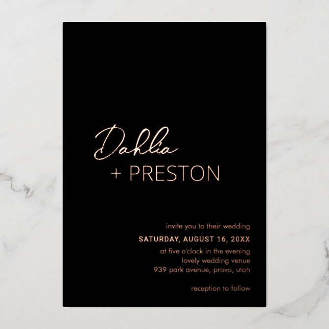 Minimal Black Modern Wedding Foil Invitation (Front)