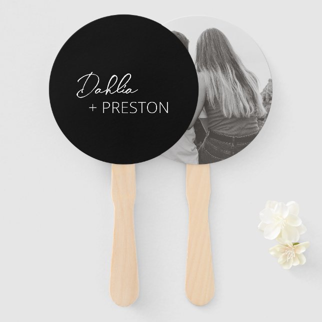 Minimal Black Modern Wedding Hand Fan (Front and Back)