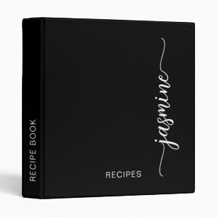 Minimal Black Monogram Calligraphy Cookbook Recipe 3 Ring Binder