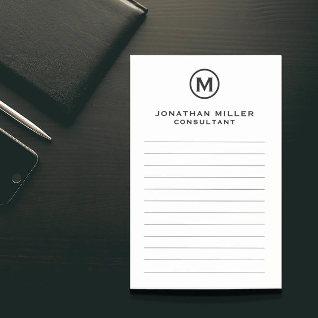 Minimal Black Monogram Lined Post-it Notes (Creator Uploaded)
