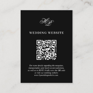 Minimal Black Monogram Wedding Website QR Code  Enclosure Card