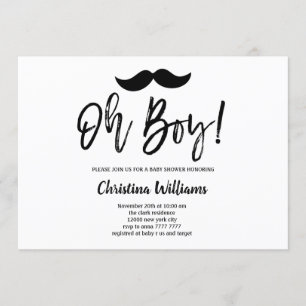 Minimal Black Mustache Oh Boy Baby Shower Invitation