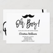Minimal Black Mustache Oh Boy Baby Shower Invitation (Front/Back)