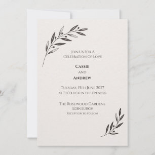 Minimal Black Olive Branch Wedding Invitation