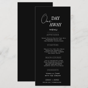 Minimal Black One Day Away Rehearsal Dinner Party Menu