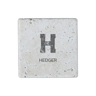 MINIMAL BLACK ONE LETTER MONOGRAM NAME TRAVERTINE STONE MAGNET