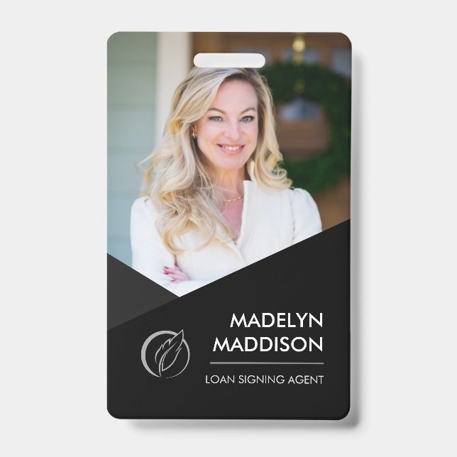 Minimal Black Photo Notary Signing Agent Badge (Front)