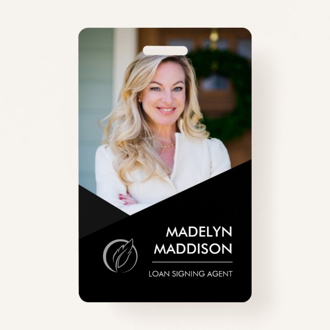 Minimal Black Photo Notary Signing Agent Badge (Front)