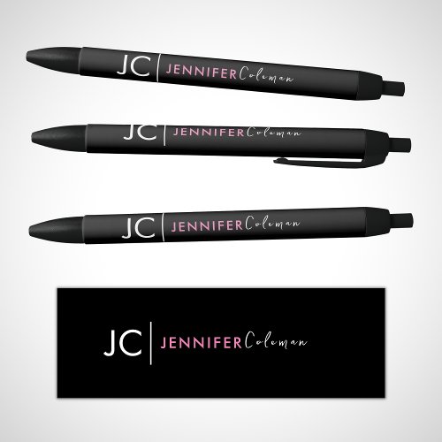 Minimal Black Pink Monogram Professional Branding Black Ink Pen