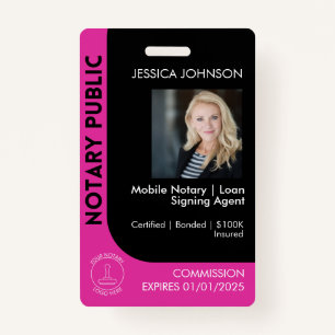 Minimal Black & Pink Notary Logo Photo QR Badge