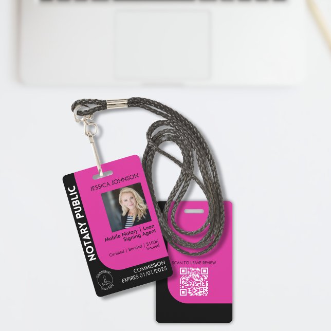 Minimal Black & Pink Notary Logo Photo QR Badge (Creator Uploaded)