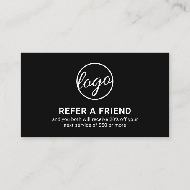 Minimal Black Professional Logo Modern Simple Referral Card (Front)