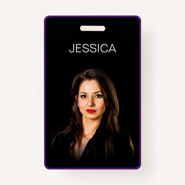 Minimal Black Purple Corporate Employee Photo ID Badge (Front)