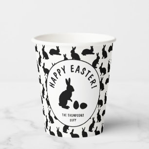 Minimal Black Rabbit Pattern Modern Happy Easter Paper Cups