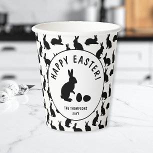 Minimal Black Rabbit Pattern Modern Happy Easter Paper Cups