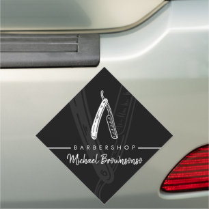 Minimal Black Razor Barber Car Magnet