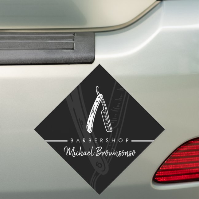 Minimal Black Razor Barber Car Magnet