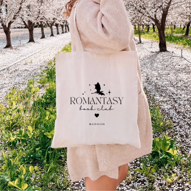 Minimal Black 'Romantasy Book Club' Personalized  Tote Bag (Creator Uploaded)