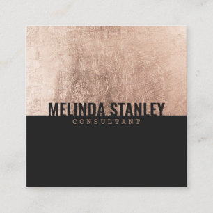 Minimal black rose gold foil elegant color block square business card