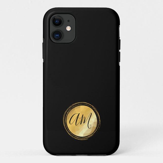 Minimal black round golden frame monogram  Case-Mate iPhone case (Back)