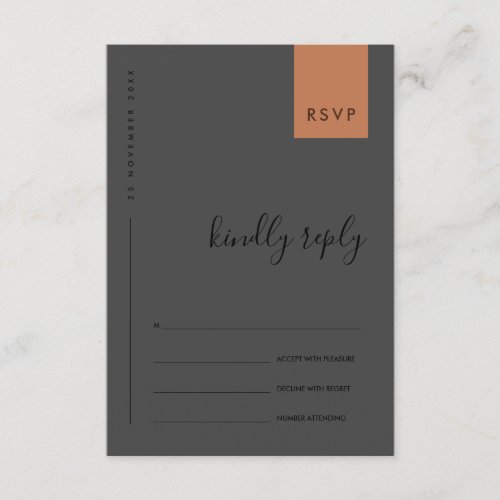 MINIMAL BLACK RUST ORANGE TYPOGRAPHY WEDDING RSVP ENCLOSURE CARD