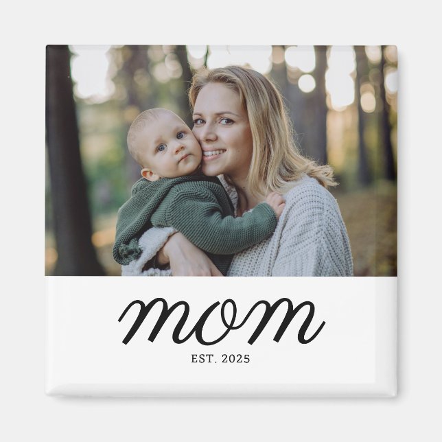 Minimal Black Script Mom Established Photo Magnet (Front)