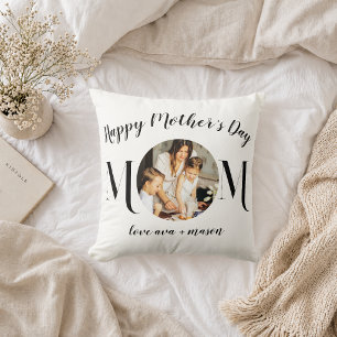 Minimal Black Script Mother's Day Photo Throw Pillow