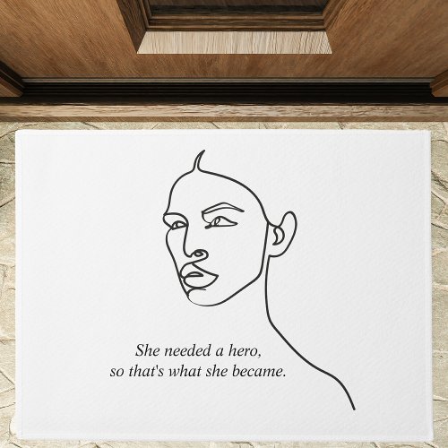 Minimal Black She Became A Hero Inspiration Girl  Doormat