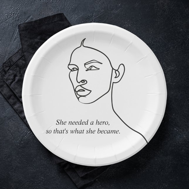 Minimal Black She Became A Hero Inspiration Girl Paper Plates (Creator Uploaded)