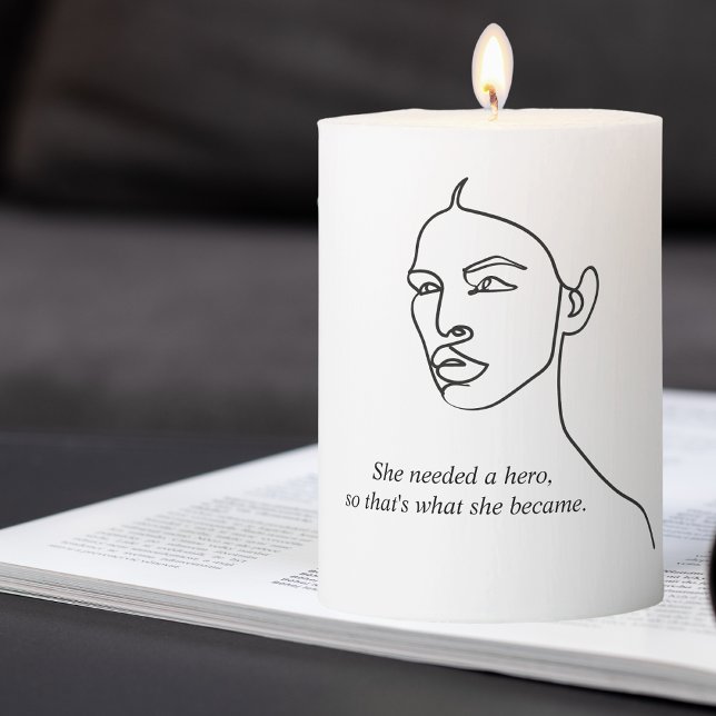 Minimal Black She Became A Hero Inspiration Girl  Pillar Candle (Creator Uploaded)