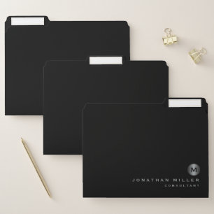 Minimal Black Silver Brushed Metal Monogram File Folder