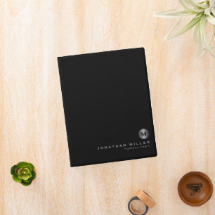 Minimal Black Silver Brushed Metal Monogram Mini Binder