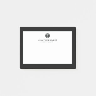 Minimal Black Silver Brushed Metal Monogram Post-it Notes