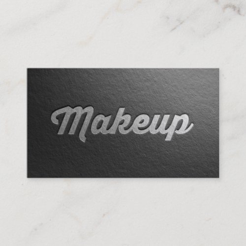 Minimal Black  Silver Embossed Text Makeup Artist Business Card