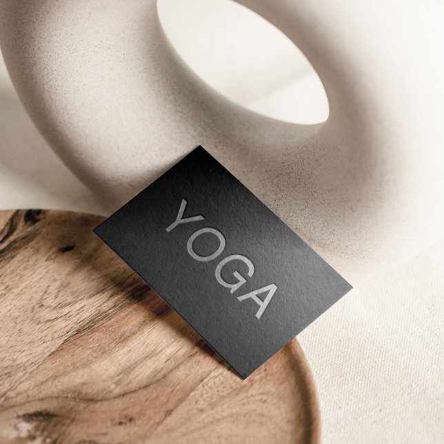 Minimal Black Silver Embossed Text Yoga Instructor Business Card (Creator Uploaded)