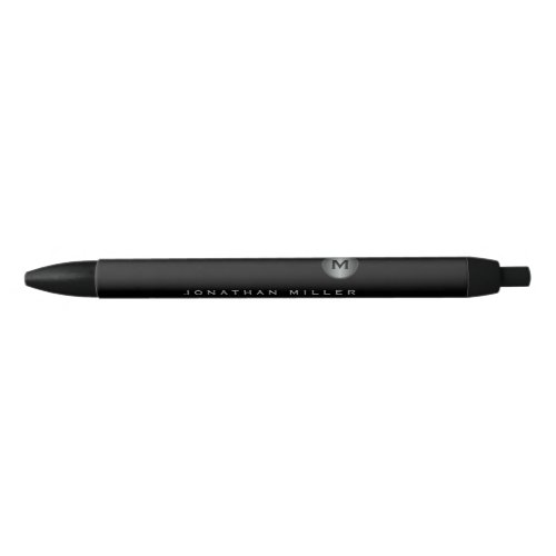 Minimal Black Silver Monogram Black Ink Pen