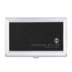 Minimal Black Silver Monogram Business Card Case