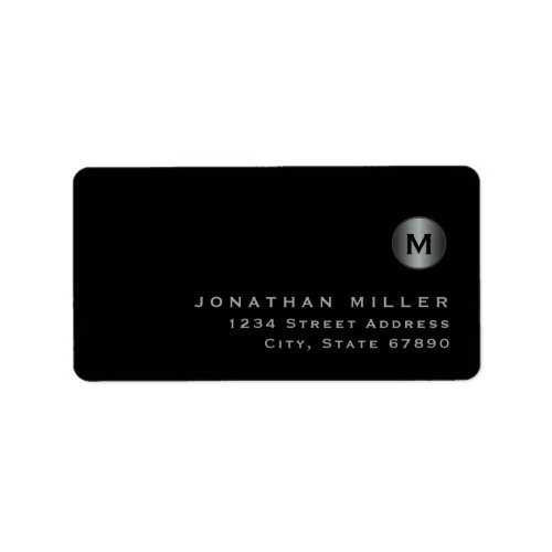Minimal Black Silver Monogram Return Address Label