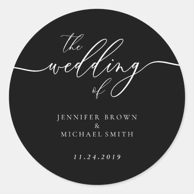 Minimal Black Simple the Wedding Of Classic Round Sticker