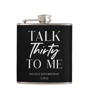 Minimal Black Talk Thirty To Me 30th Birthday Flask