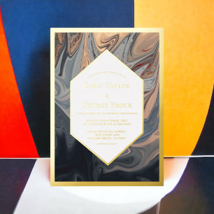 Minimal Black Terracotta Abstract Art Wedding Gold Foil Invitation