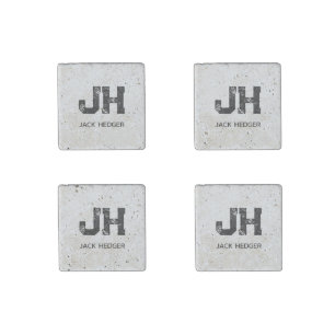 MINIMAL BLACK TWO LETTER MONOGRAM NAME TRAVERTINE STONE MAGNET