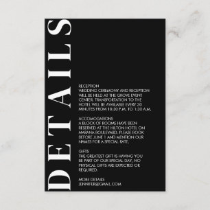 Minimal Black Wedding Details Enclosure Card