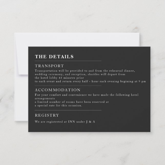 Minimal Black  Wedding Details Invitation (Front)
